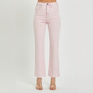 Risen Jeans High Rise Raw Hem Slit Straight Pants